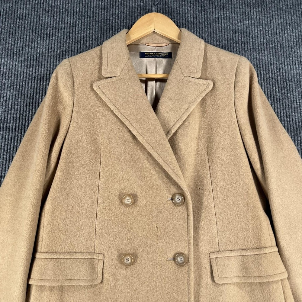 Brooks Brothers Coat Womens Size Beige Wool Double Breasted Made‎ USA